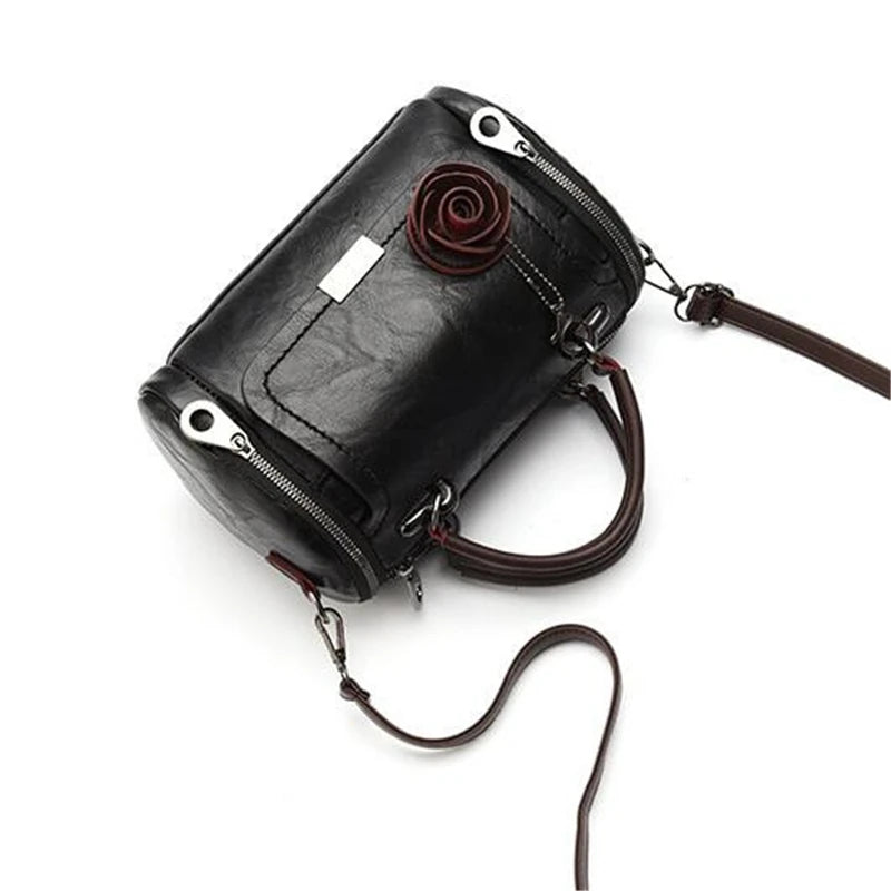 Women's Leather Bag with Flower Pendant