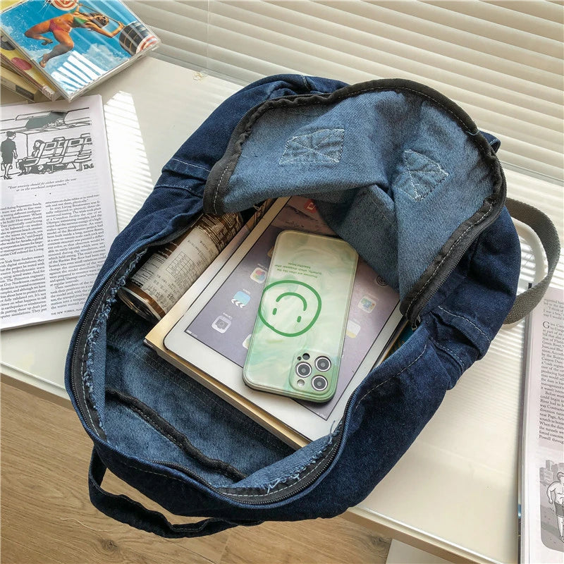 Vintage Fashion Backpack denim Large Capacity High Quality school backpack for girls student Women School Bag Female Mochilas