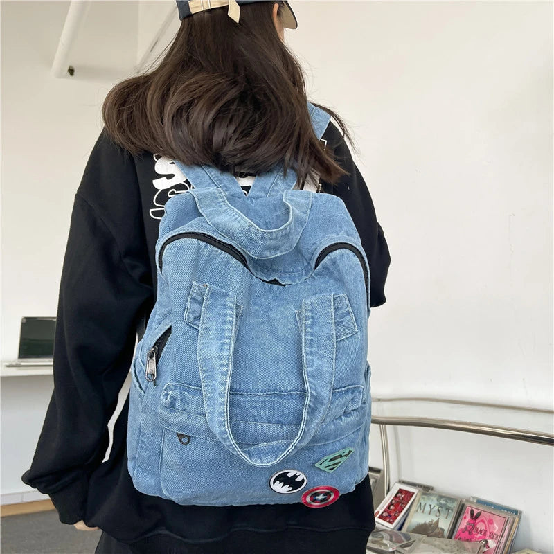 Vintage Fashion Backpack denim Large Capacity High Quality school backpack for girls student Women School Bag Female Mochilas